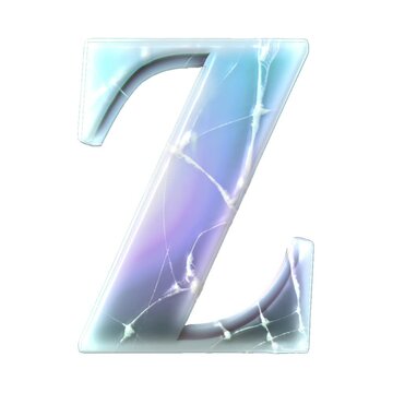 Frosted 3D Glass Letter Z with Icy Crystal Texture, Glossy Translucent Surface and Blue Violet Winter Animation