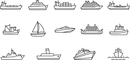 Maritime ships and ocean vessels transport line icons set for cargo logisticsMaritime ships and ocean vessels transport line icons set for cargo logistics © MDJAHIDUL