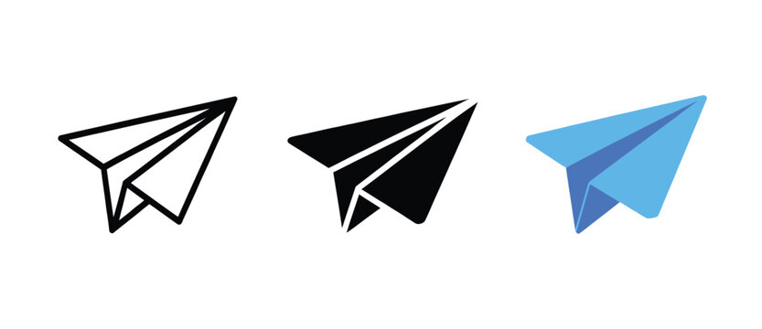 Paper plane icons in outline silhouette and blue 3d style for messaging delivery and startup launch concepts.