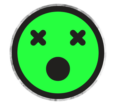 Retro green aww struck or wow reaction concept close up, isolated shape on transparent backdrop