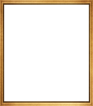 Vintage golden photo frame in thin design with copy space in the center, transparent frame, wooden, textured