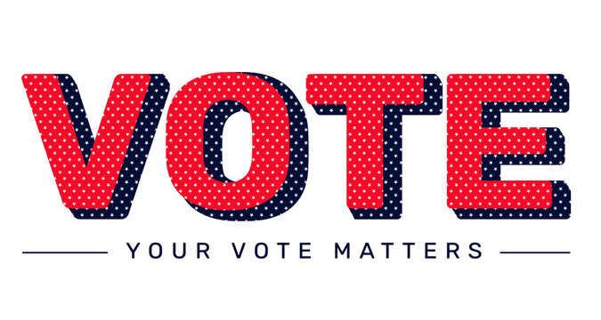Vote typography in USA patriotic theme color, transparent backdrop, america, voting matters