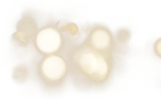 White and yellow bokeh lights glowing on the transparent and isolated surface, modern, overlay effect concept design
