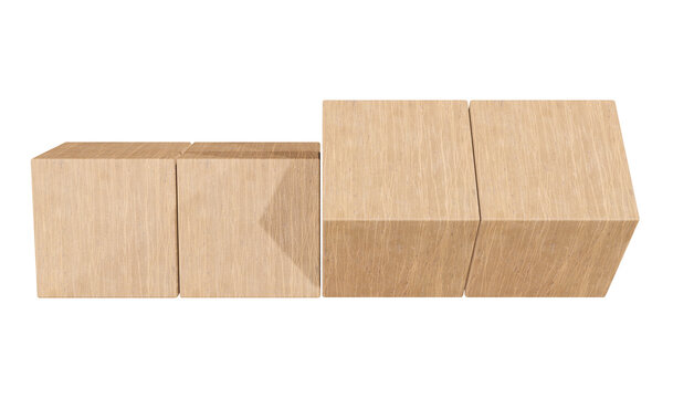 Wooden boxes with two turning on the transparent png, no text, isolated concept for typography space