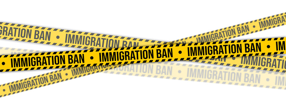 Yellow immigration ban tape with typography on it and no backdrop, transparent, isolated png, banning, illegal