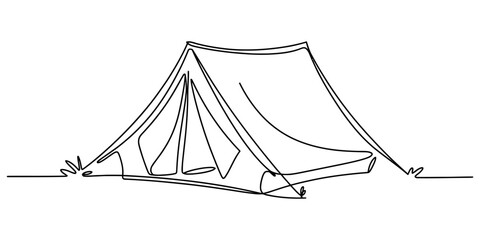 Continuous single line drawing of a camping tent in nature © ShemoliRani
