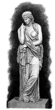 Roman statue of a Germanic woman, Thusnelda statue in the Loggia dei Lanzi, Florence, Italy. Thusnelda, born 10 B. C. was a Germanic noblewoman who was captured by Germanicus, the grandson of Augustus and leader of an army that invaded Germania, digitally restored reproduction of a 19th century original, exact original date not known