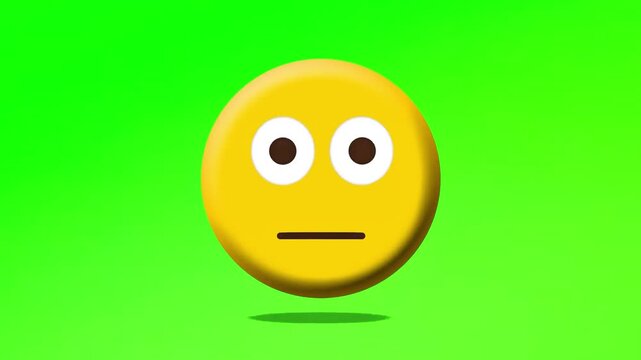 3D animated neutral face emoji blinking on a green screen keyable background.