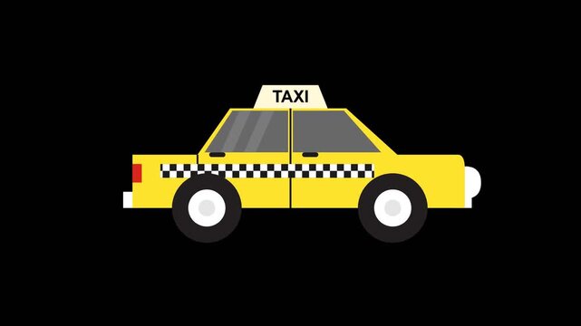 Flat design yellow taxi cab with checkerboard pattern on black background vector illustration