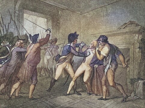The Arrest of Maximilien de Robespierre, 6 May 1758, 28 July 1794, also called The Incorruptible, French jurist, revolutionary and leading Jacobin politician, was published 27 July 1794, France, digital improved reproduction of an original 19th century print