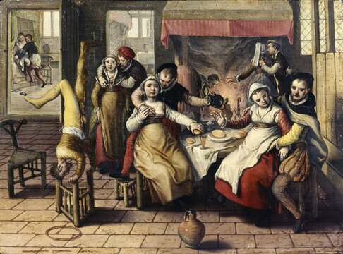 Prostitution, brothel, painting by Joachim Beuckelaer, c. 1550, Belgium, Historic, digitally restored reproduction from a 19th century original