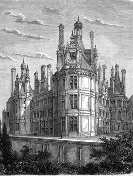 Chambord Castle on the Loire, France, 1525, Historical, digitally restored reproduction of a 19th century original, exact date unknown