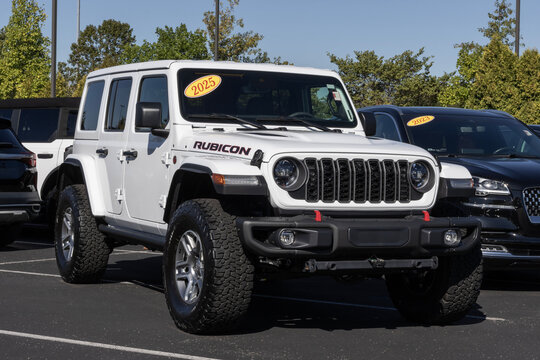 Used Jeep Wrangler at a dealership. With pricing concerns, Jeep is buying and selling used vehicles to meet demand. MY:2025