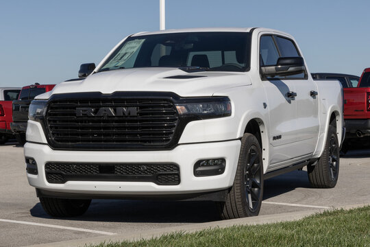 Ram 1500 Laramie Crew Cab 4X4 truck display. Ram offers the 1500 with a 5.7L HEMI V8 engine. MY:2026