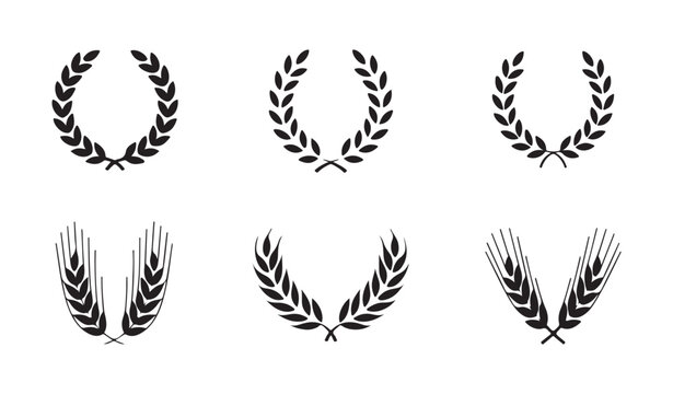 Wheat stalks and laurel wreaths for agricultural and award symbols.