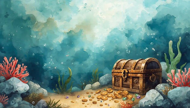 Illustration of a treasure chest underwater