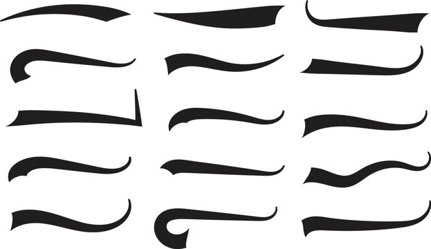 Black Calligraphic Swoosh Swashes Set for Typography Text tails and Sports Logo Design