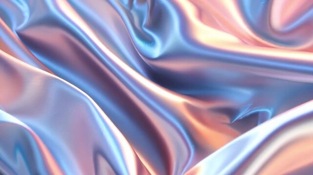 Iridescent silk fabric with soft waves and holographic reflections, luxury textile background, abstract elegance, premium design surface.