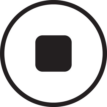 Black square icon inside a thick black circular outline, representing a stop or pause button, isolated on a white background isolated on a transparent background