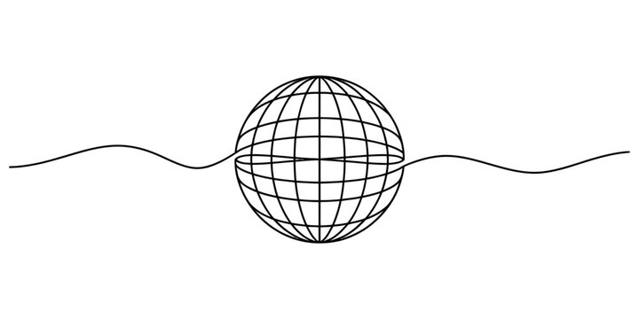 Continuous single line drawing of a globe sphere shape