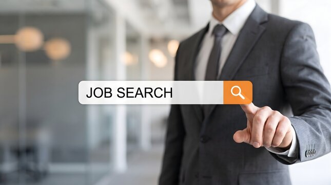 Professional touching job search interface on digital screen