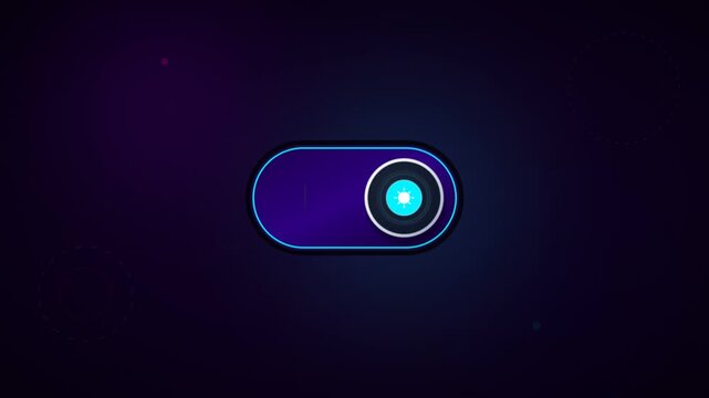 Digital toggle switch button with glowing light effect for user interface design element.