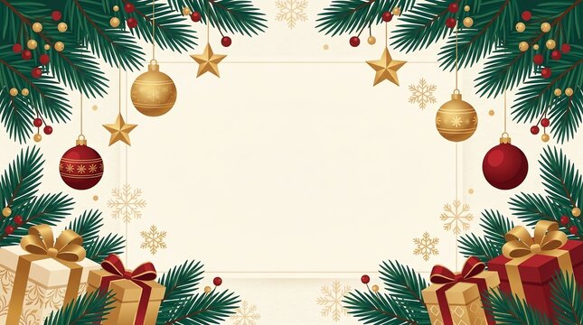 christmas background with fir branches and decorations