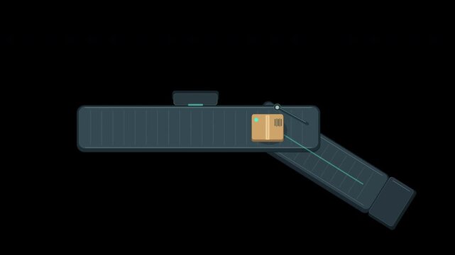 Parcel sorting conveyor with scanner and automatic diverter on transparent background