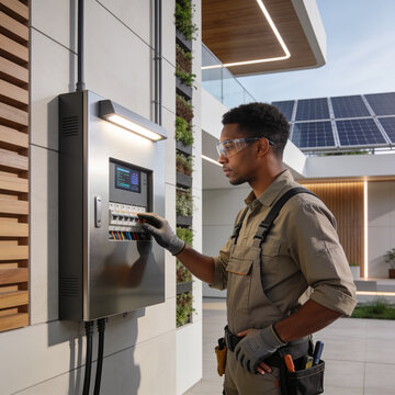 House maintenance &mdash; electrician checking a breaker panel