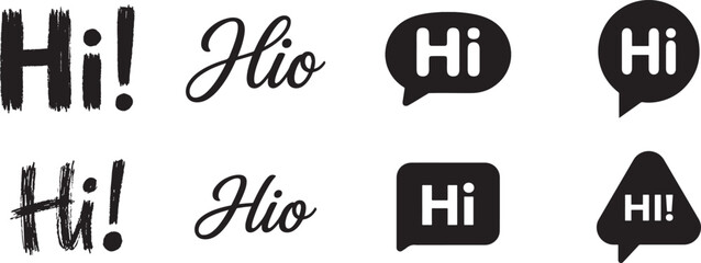 Modern greeting hi text designs in speech bubbles and handwritten styles for social media posts © Nayan