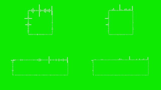 rectangular audio spectrum visualizer frames isolated on a vibrant green screen canvas. These animated equalizer borders and dynamic sound frequency meters are ideal for music podcasts.