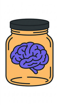 Human brain illustration in glass jar for keyword target