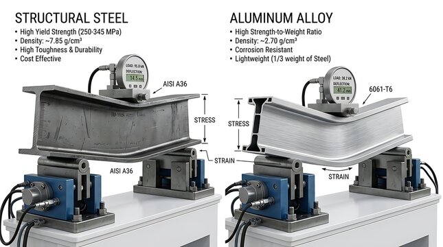 Structural steel versus aluminum alloy material testing and bending comparison