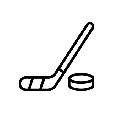 Ice Hockey Stick and Puck Sports Equipment Flat Line Art Icon Graphic Design