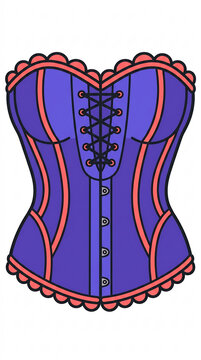 Purple corset illustration with pink trim and black laces