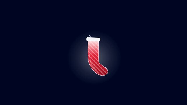 Hanging Christmas stocking filling with red liquid and candy stripe loop on dark background