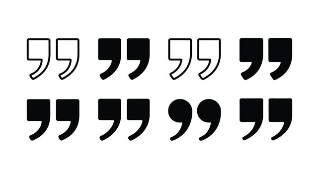 Quotation Mark Vector Designs featuring double quotation symbols, inverted commas, speech marks, solid and outline typography, editorial writing, publishing, and communication elements vector