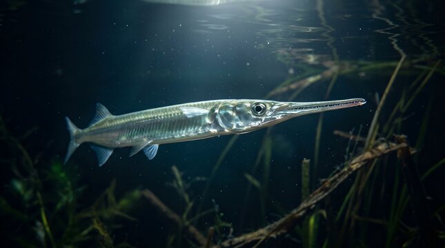 Xenentodon needlefish underwater photo 