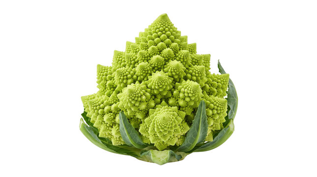 Fresh Romanesco broccoli isolated on white background, raw green fractal cauliflower, healthy organic vegetable for culinary cooking