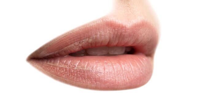 Close up of natural female lips on white background.