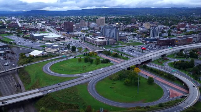 Utica New York City Skyline and Downtown Aerial View