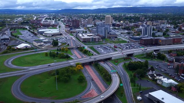 Utica New York City Skyline and Downtown Aerial View