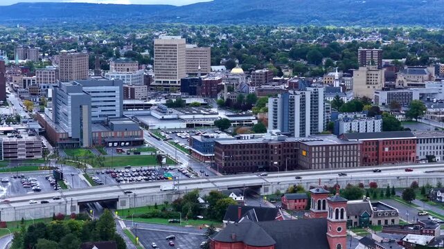 Utica New York City Skyline and Downtown Aerial View