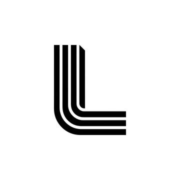 Geometric letter l logo design with parallel black lines isolated on