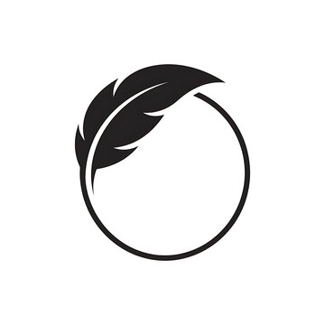 Black quill pen feather icon with circular frame isolated on a