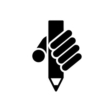 Stylized hand holding pencil icon isolated on transparent background