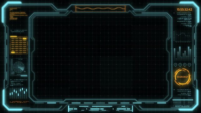 Digital HUD futuristic background motion graphic element cyber generated. Future technology interface data sci-fi display screen. Artificial intelligent analytic simulation, loop able video background