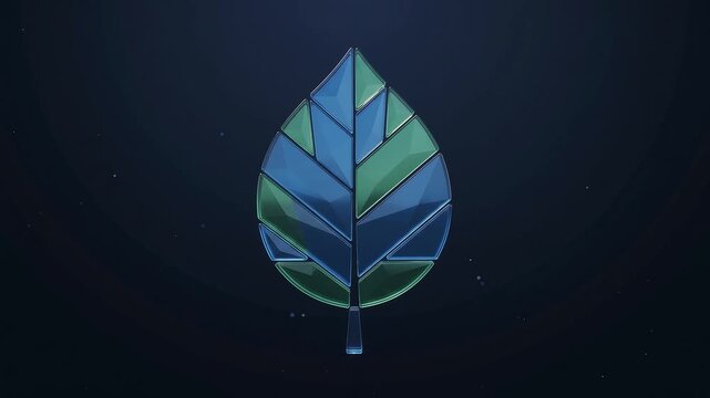 3D animation of glass modules forming a leaf with glowing veins