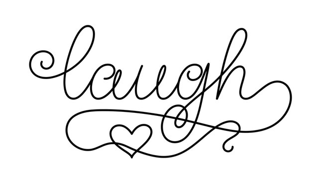 Elegant cursive laugh text with heart design isolated on white background