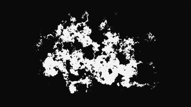 White watercolor paint spreading from a central drop on black background, organic ink bloom transition, soft grunge edges, logos and video edits, 4k, seamless overlay